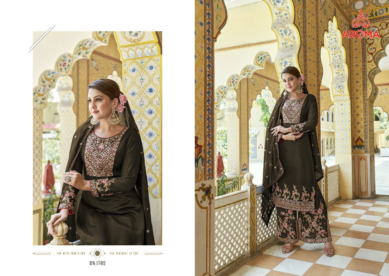 Leela By Aroma Premium Silk Embroidered Palazzo Readymade Suits Orders In India 